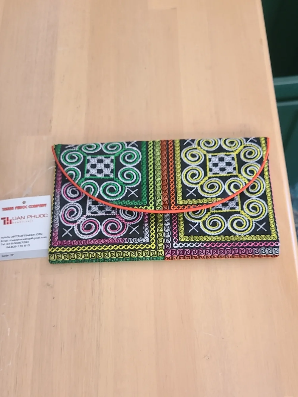 Hand-Embroidered Multicolor Envelope Wallet - Ethnic Pattern